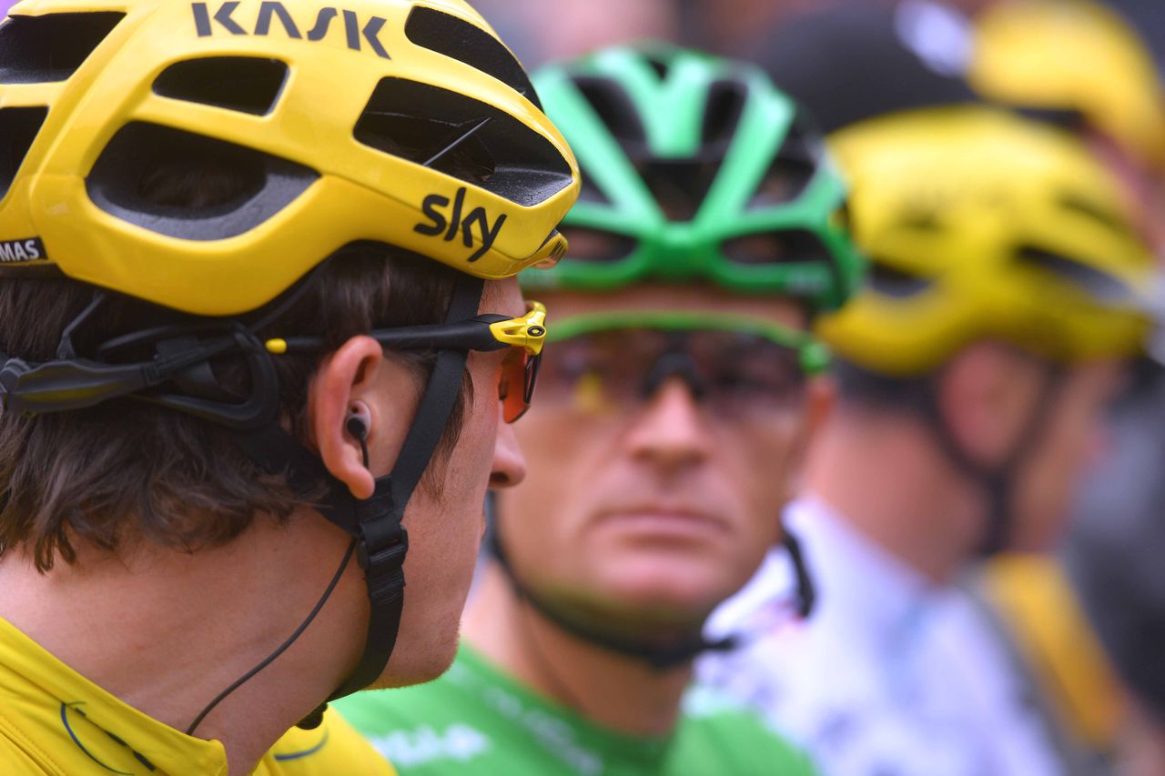 Geraint Thomas and Vasil Kiryienka at the Tour de France