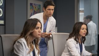 Natalie Morales, Harry Shum Jr. and Caterina Scorsone on Grey's Anatomy.