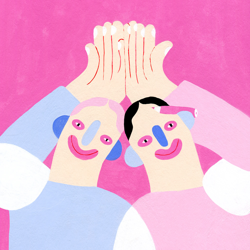 illustration of young designers high fiving