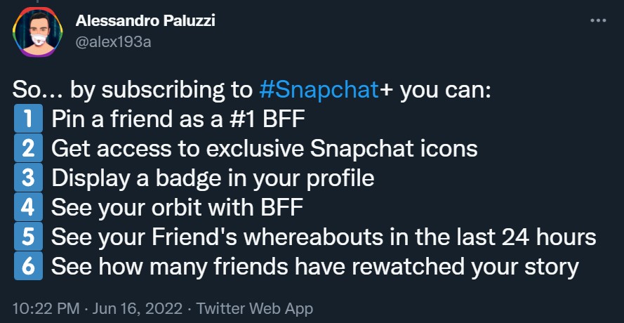 Snapchat Plus'a özel özellikler