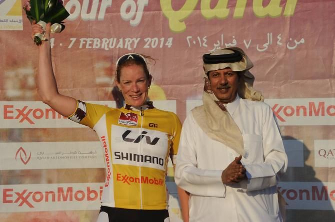 Kirsten Wild (Liv-Shimano) in the leader's jersey in Qatar