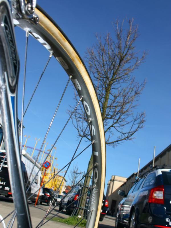 No surprises here: yet another set of Ambrosio rims on a Paris-Roubaix bike.