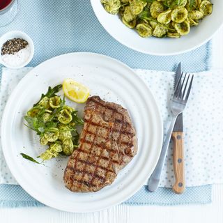 Chargrilled Steak with Basil Orecchiette