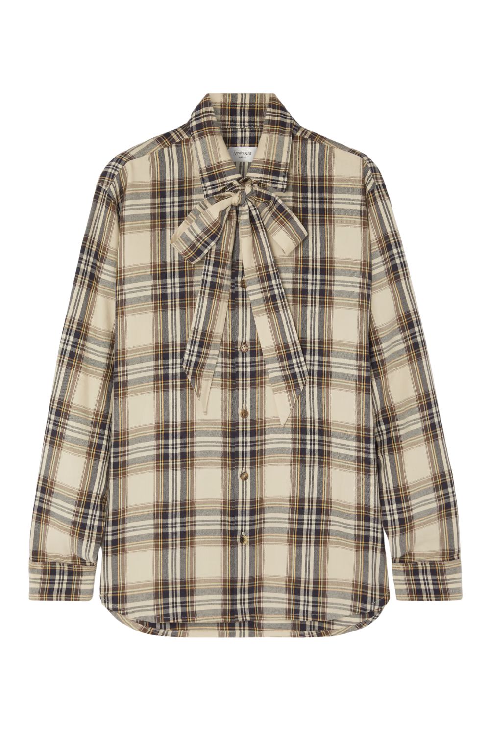 Saint Laurent Pussy-bow checked cotton-blend shirt