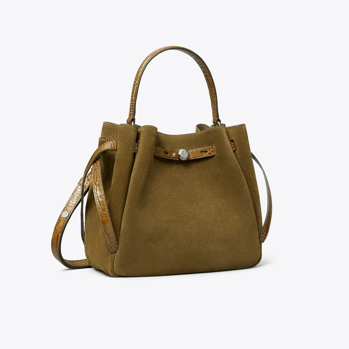 Romy Suede Bucket Bag in Green, Size Os