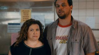 Justina Machado and Alejandro Hernandez in The Horror of Dolores Roach