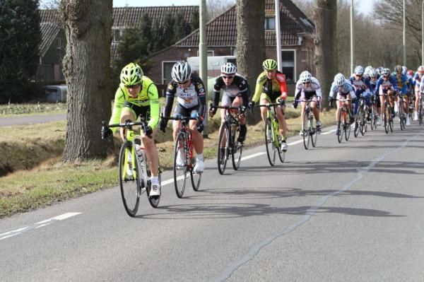 The peloton is stretched out by an attack