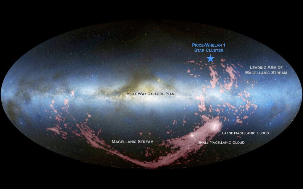 An image shows the location of the newfound stars and Magellanic Stream&#039;s locations in the sky as seen from our vantage point in the Milky Way