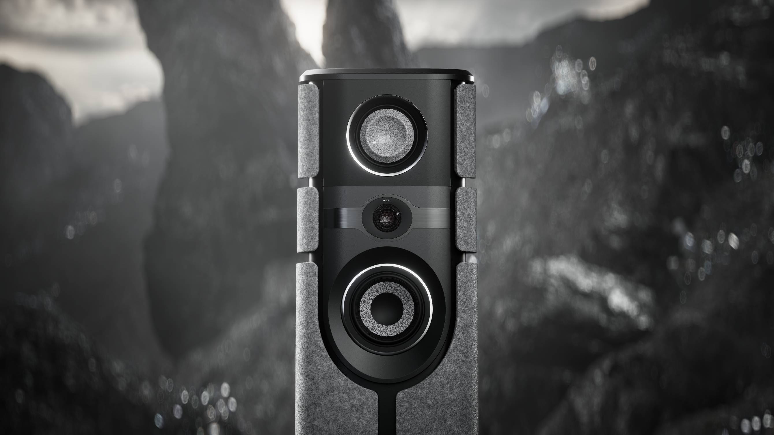 The Focal Diva Alta Utopia on a mountainous background.