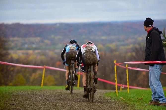 Riders begin a big descent into the valley below
