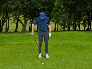 Ged Walters demonstrating the correct ball position for fairway wood strikes