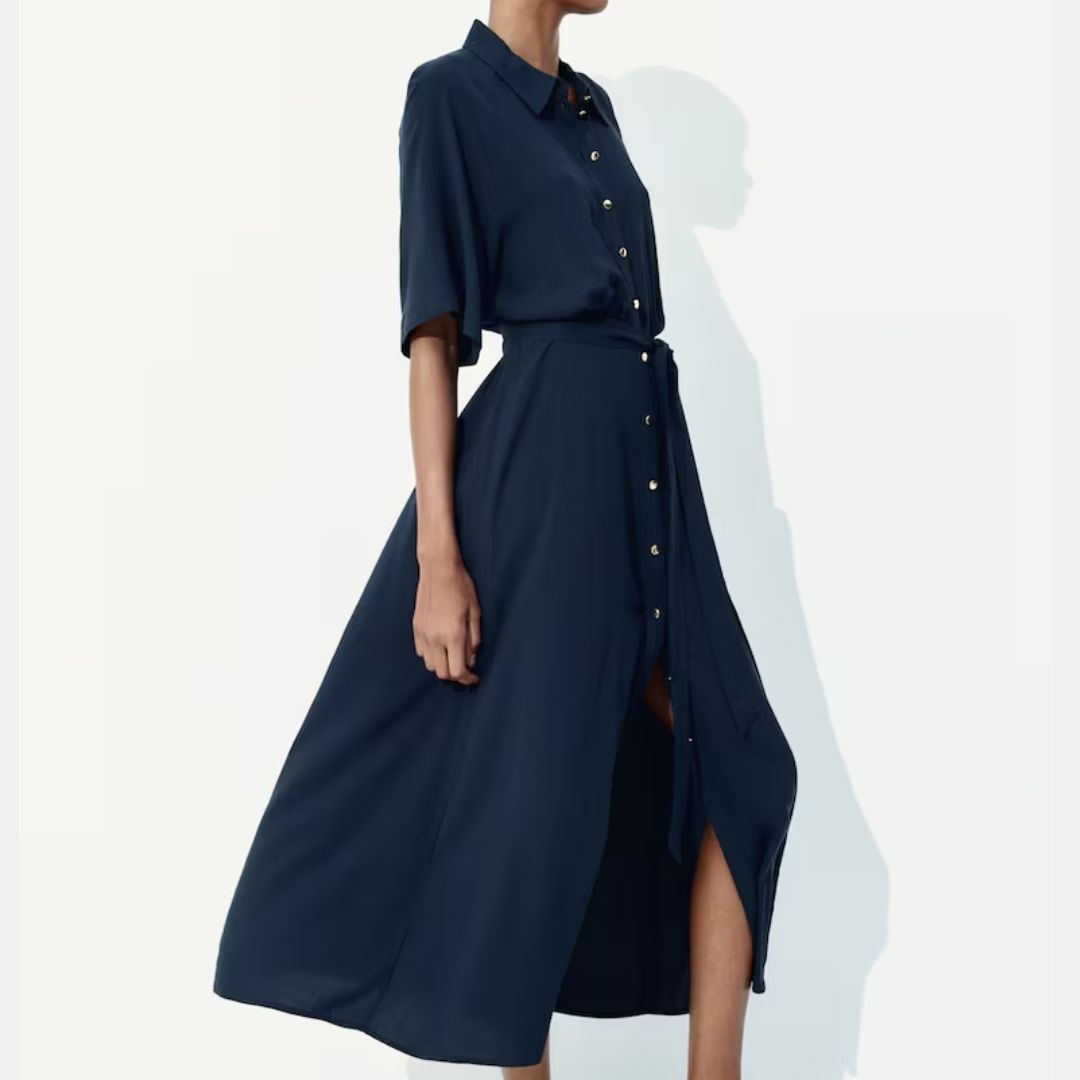 H&M Tie-Belt Navy Shirt Dress
