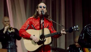 John Lennon performing on the ABC TV special 'Salute to Sir Lew &ndash; The Master Showman' at the Grand Hilton Hotel in New York City in 1975