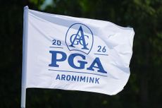 NEWTON SQUARE, PENNSYLVANIA - MAY 12: PGA flag is seen prior to PGA Championship at Aronimink Golf Club on May 12, 2026 in Newtown Square, Pennsylvania. 