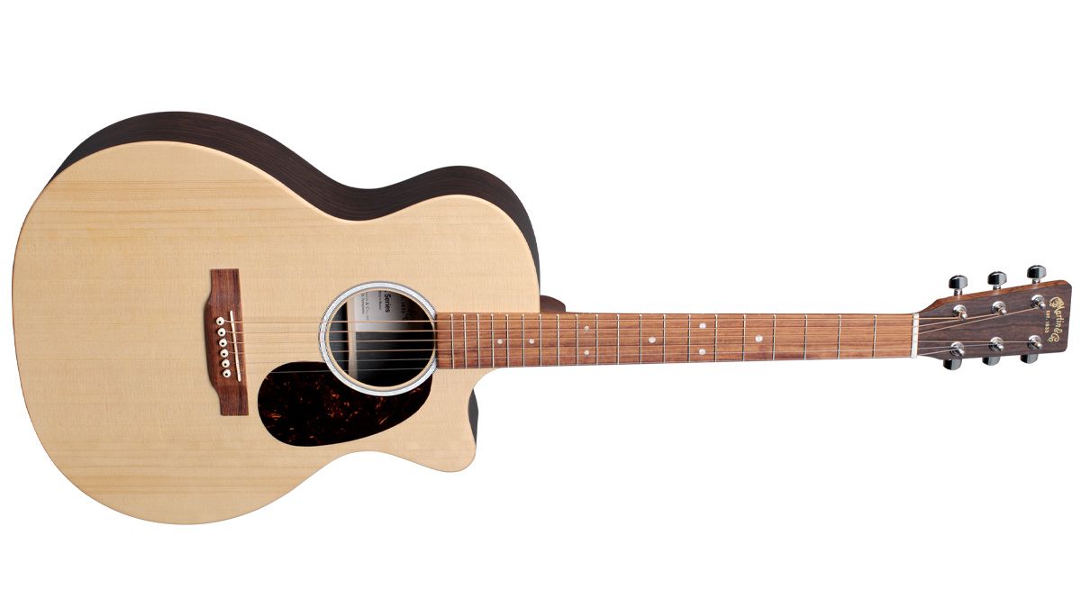 Martin GPC-X2E with figured rosewood HPL back and sides, solid Sitka spruce top. Price $899.