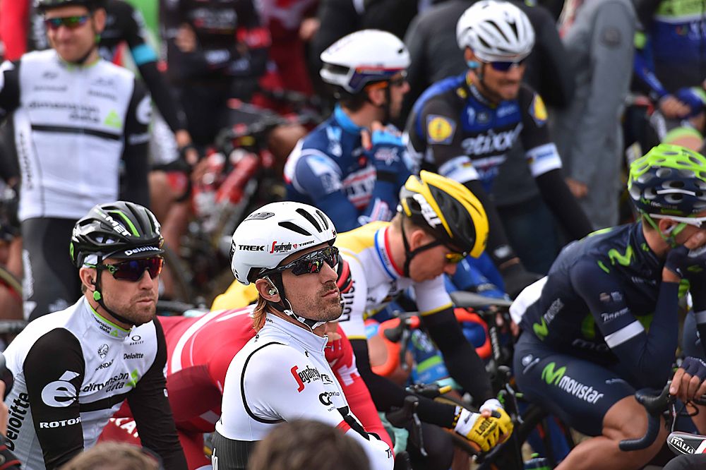 Fabian Cancellara (Trek-Segafredo) is serious on the start line of his last Paris-Roubaix