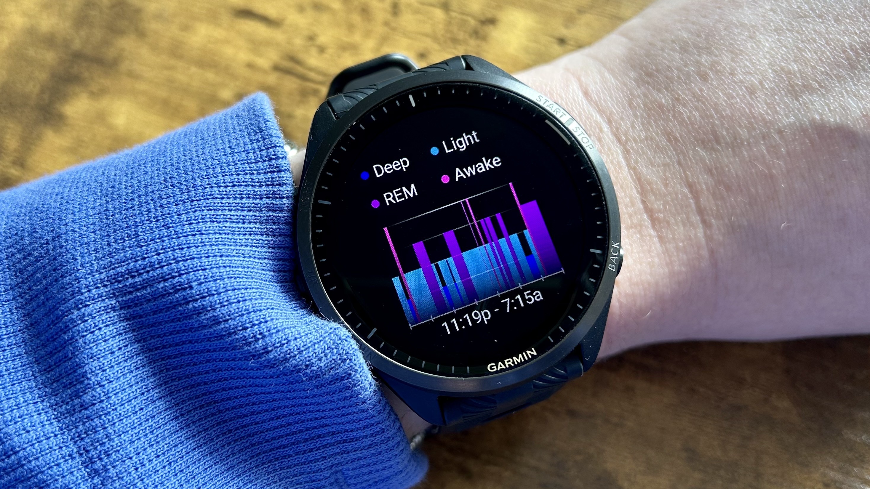 ein Foto eines Schlafdiagramms auf dem Garmin Forerunner 965