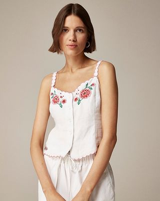 Embroidered Tank Top in Linen