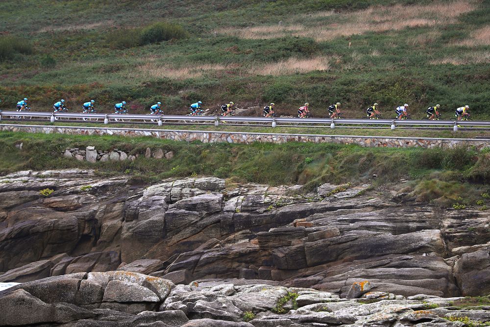 The peloton in action durIng stage 12 at the Vuelta a Espana