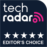 TechRadar Editor's Choice 5 star badge on a black background