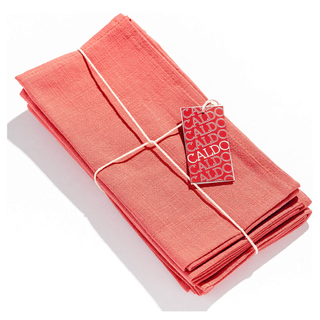 Pack of coral colored linen napkins tied with twine