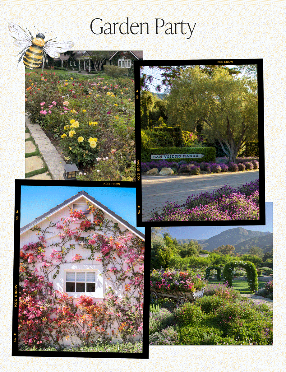 a collage of photos taken at the San Ysidro Ranch in Santa Barbara