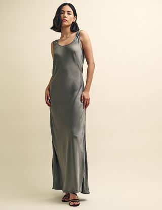 Silver Monika Satin Maxi Slip Dress