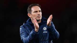 Frank Lampard, Caretaker Manager of Chelsea, applauds the fans after their side's defeat to Arsenal during the Premier League match