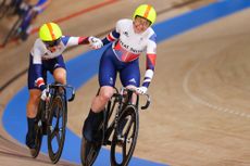 Laura Kenny (left) and Katie Archibald on their way to Madison gold