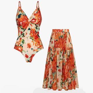 flat lay of the Grace Karin two-piece floral swimwear set 