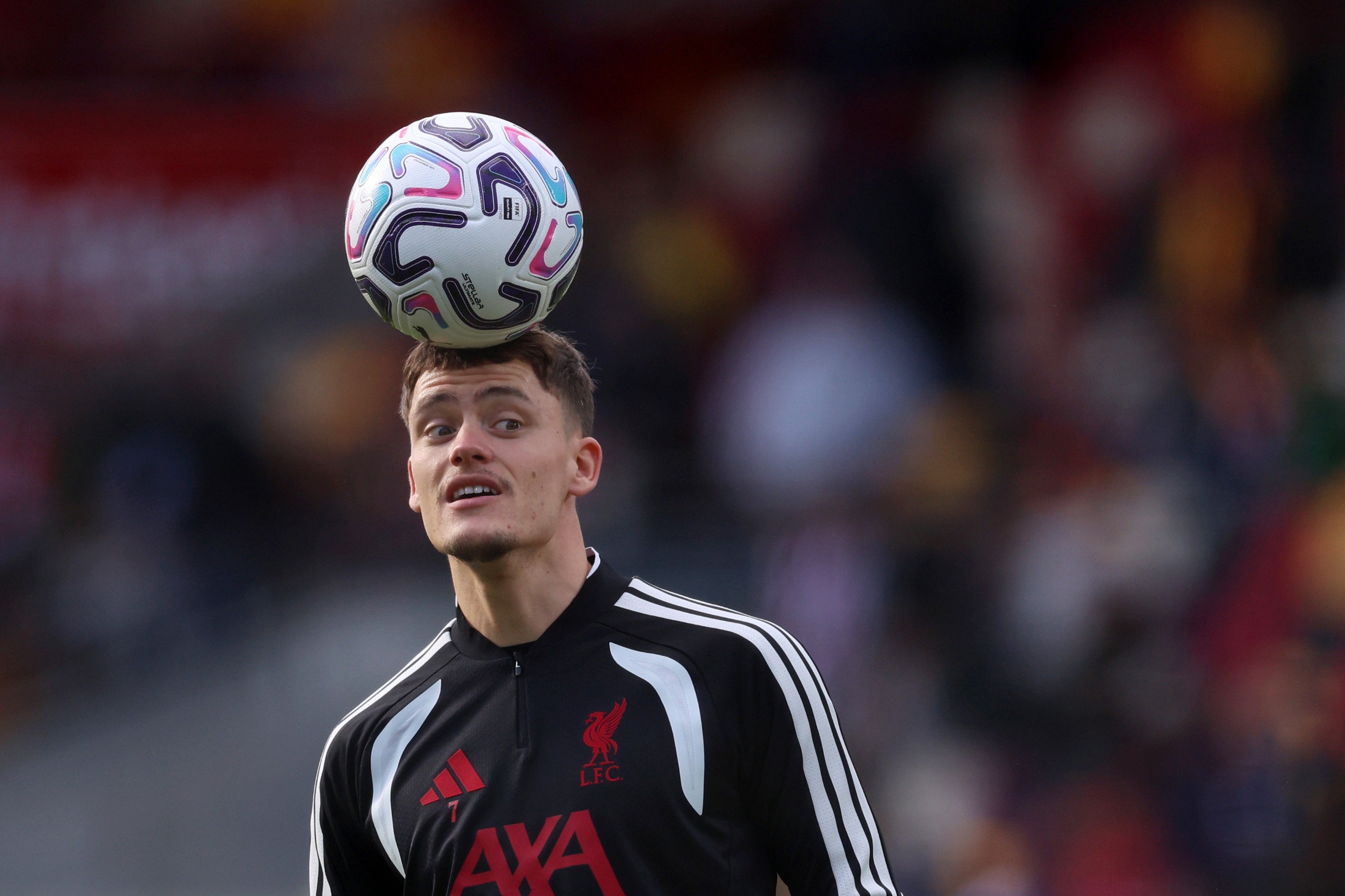 Florian Wirtz of Liverpool warms up ahead of the Premier League 2026/27 match between Brentford and Liverpool FC at Gtech Community Stadium on October 17, 2026 in Brentford, England.
