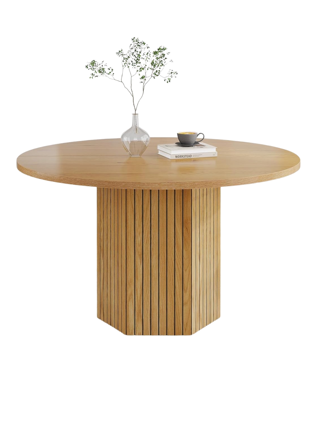 Tribesigns, Tribesigns 120cm Oak Round Wood Dining Table for 4-6 People, Farmhouse Circle Kitchen Table With Heavy Duty Pedestal Base Circle Oak Tabletop for Kitchen Living Room, Natural Oak