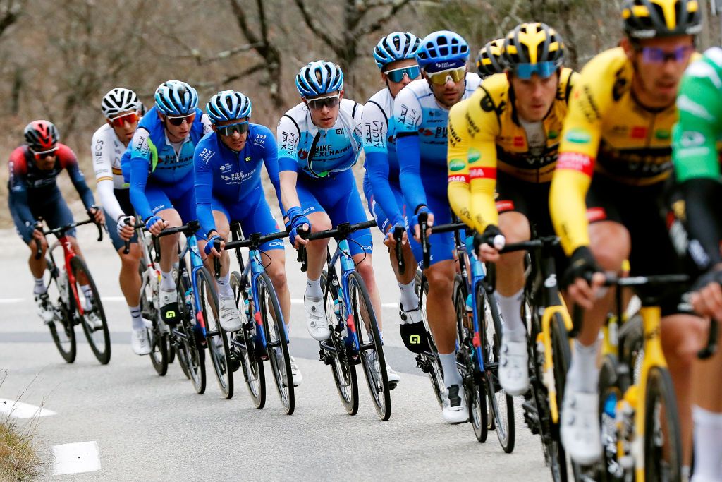 COL DE TURINI FRANCE MARCH 12 LR Simon Yates of United Kingdom Nicholas Schultz of Australia and Campbell Stewart of New Zealand and Team Bikeexchange Jayco compete during the 80th Paris Nice 2022 Stage 7 a 1555km stage from Nice to Col de Turini 1605m ParisNice WorldTour on March 12 2022 in Col de Turini France Photo by Bas CzerwinskiGetty Images