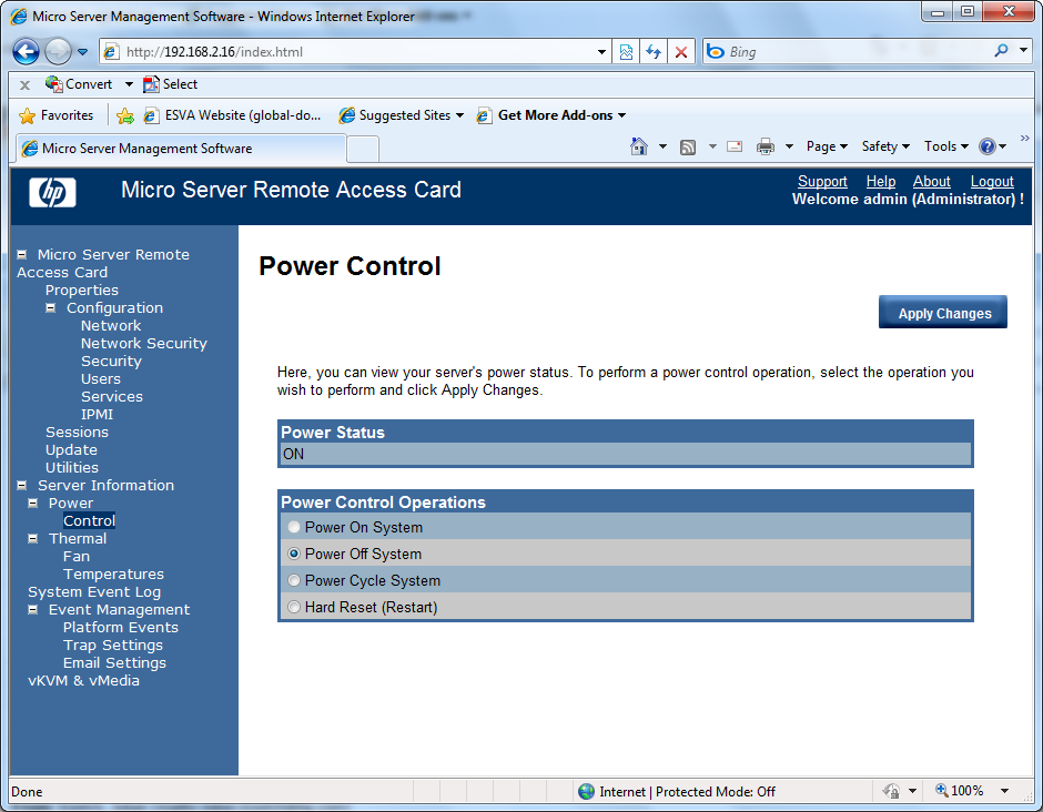 HP&rsquo;s optional RAC allows the server to be remotely managed and provides full access to power controls.