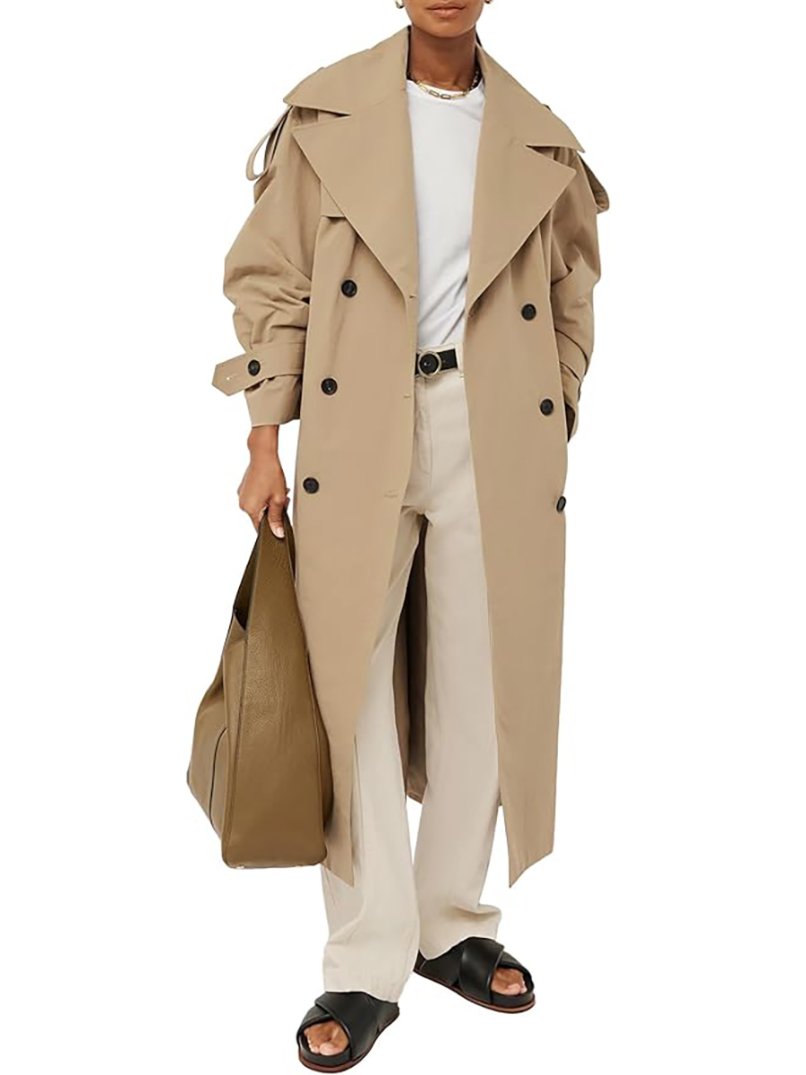 Farktop, Farktop Womens Oversized Long Trench Coat Double Breasted Lapel Windproof Overcoat With Belt