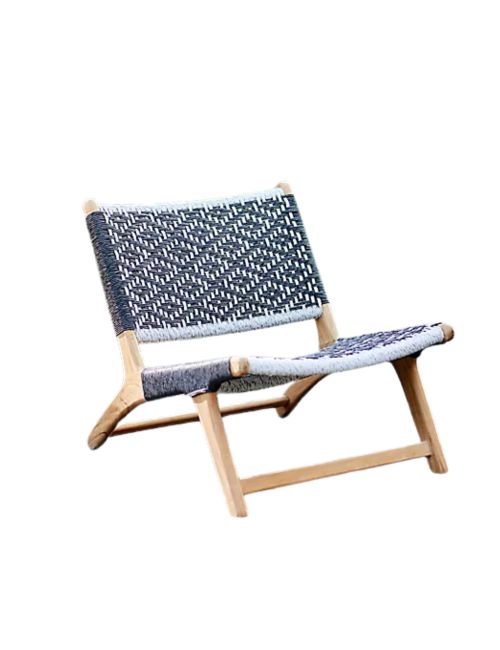 Havana Wicker + Teak Armless Chair, Black and White Diamond