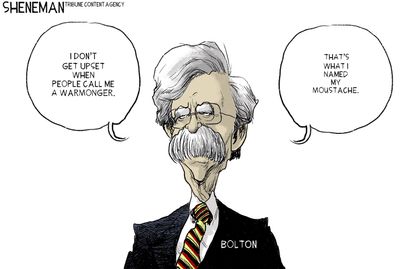 Political Cartoon U.S. John Bolton Iran War Threat Mustache