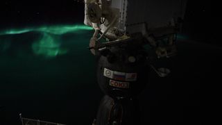 A photo of green southern lights from the international space station