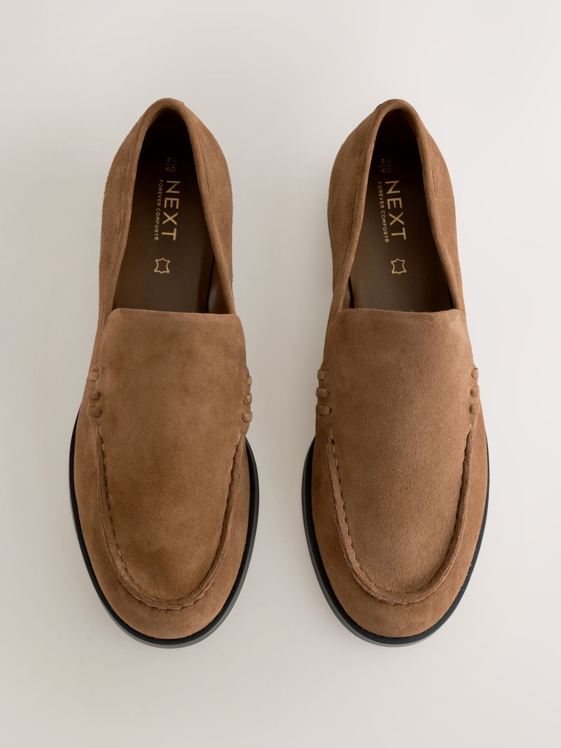 Tan Brown Suede Round Toe Clean Loafers
