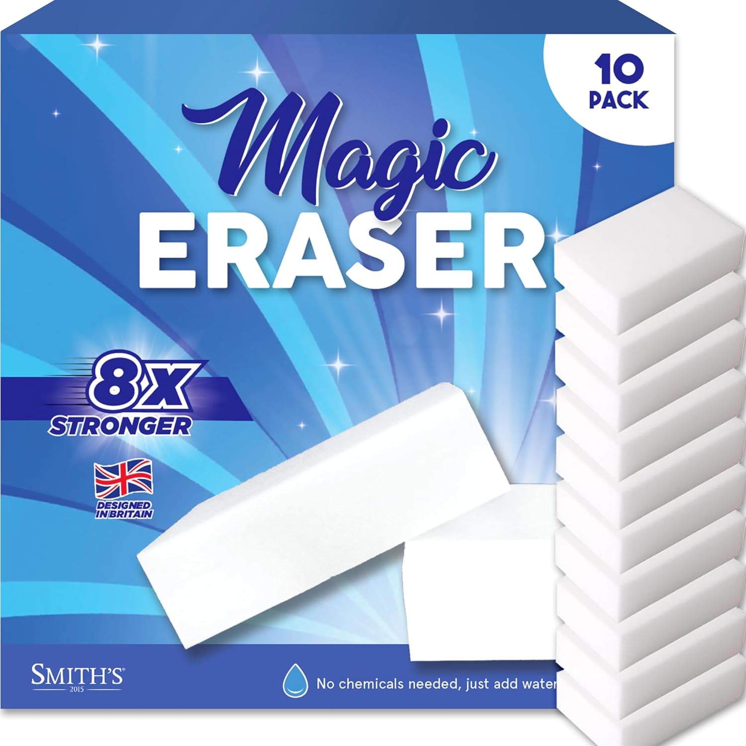 Magic Erasers for Cleaning by Smith&amp;rsquo;s | 10 Pack | Trusted by Professional Cleaners | Serving Uk Homes for Over 10+ Years | 8x Stronger Than Cellulose | Chemical Free