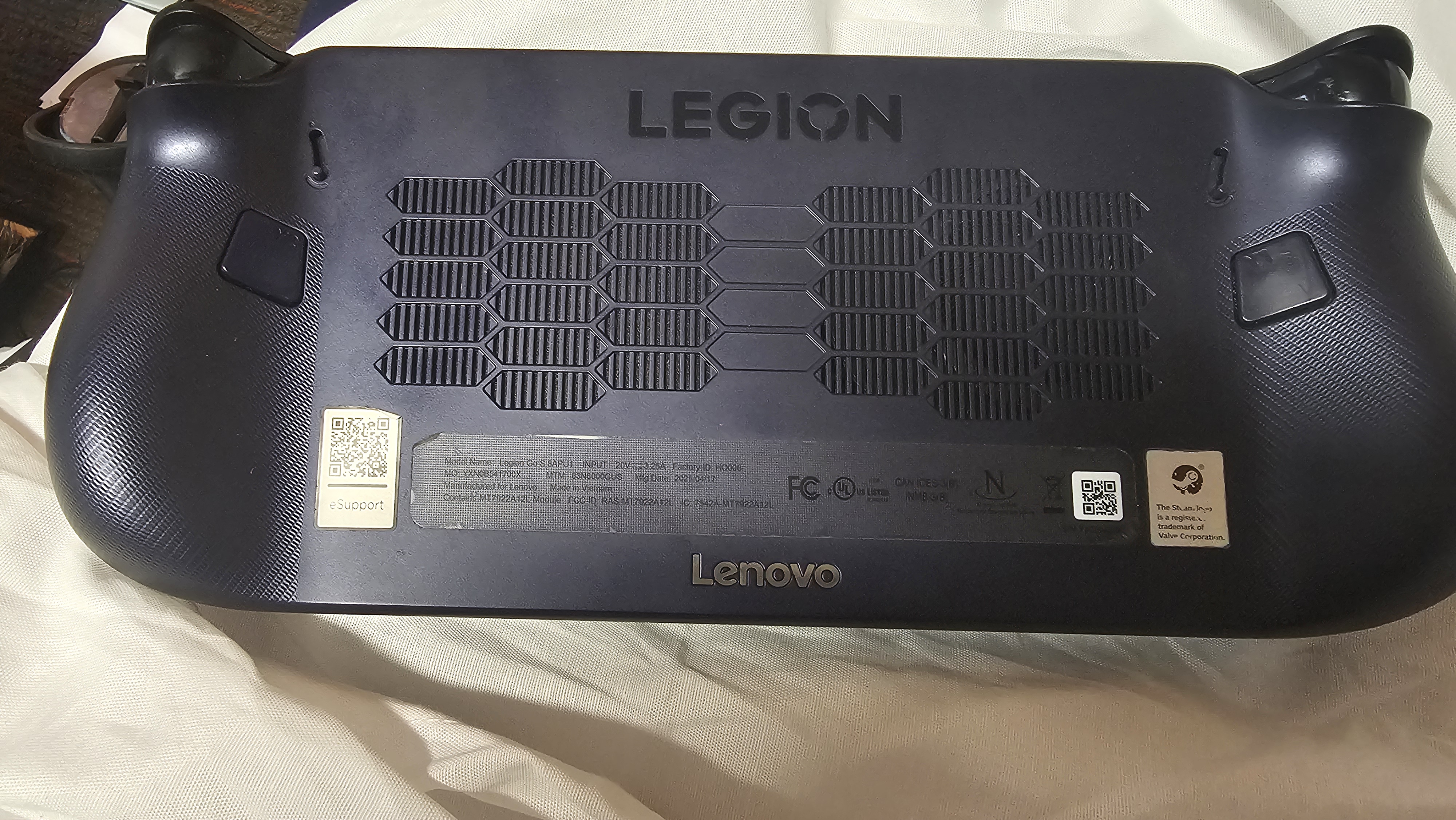 The backside of the Lenovo Legion Go S (SteamOS)