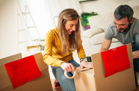 Couple organizing their home