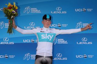 Team Sky's Tao Geoghegan Hart takes the applause after finishing third on the stage 4 TT at the 2018 Tour of California