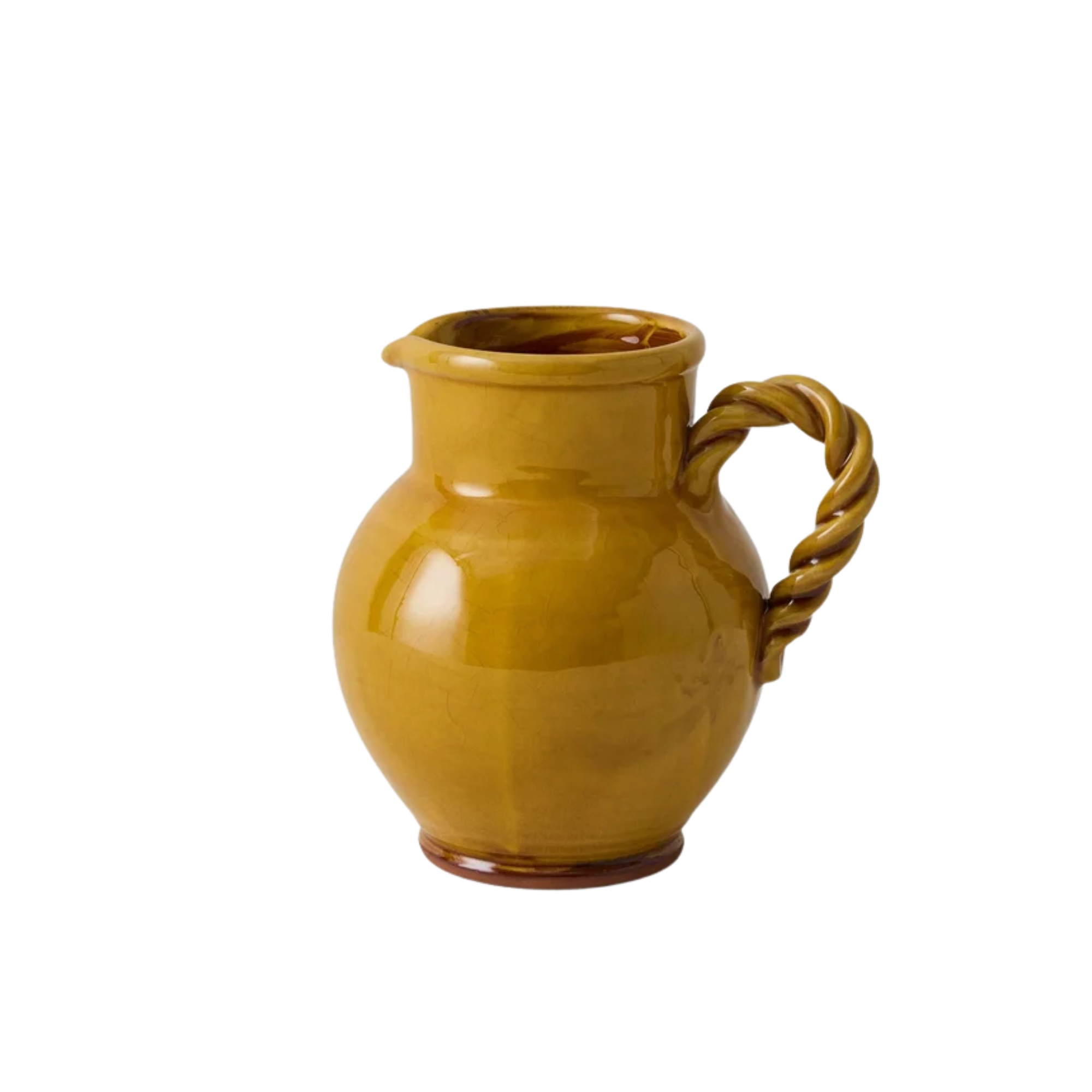 ceramic yellow ochre pitcher with braided handle