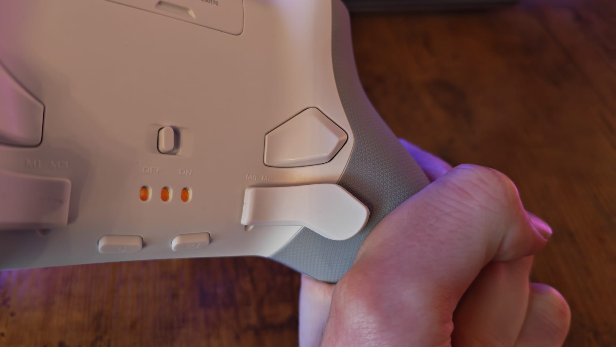 A closer look at the back buttons and back paddles on the Flydigi Apex 5