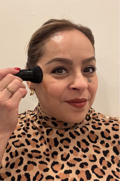 Veronica McAuliffe before, during, and after testing the Milk Makeup Bionic Sunkissed Liquid Bronzer.