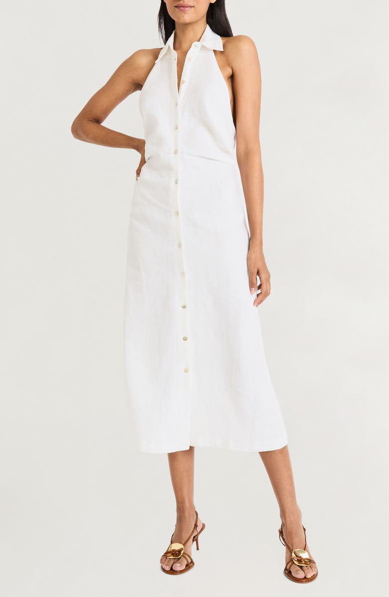 Sleeveless Linen Blend Halter Shirtdress