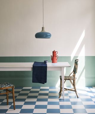 Farrow & Ball painted kitchen with patterned floor