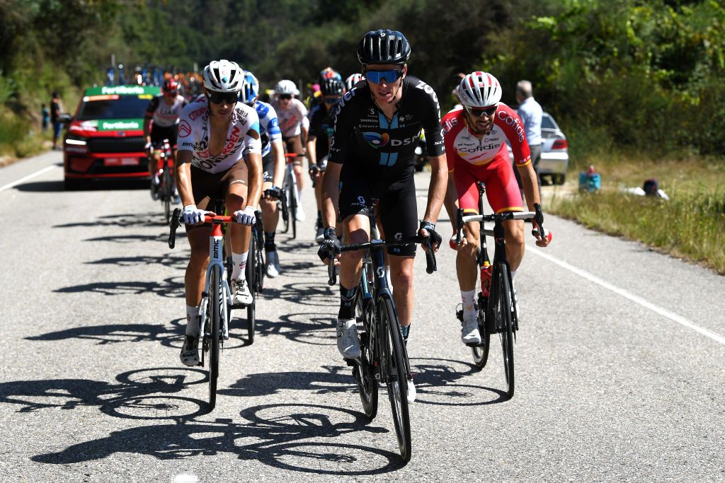 MOS SPAIN SEPTEMBER 04 Romain Bardet of France and Team DSM competes during the 76th Tour of Spain 2021 Stage 20 a 2022km km stage from Sanxenxo to Mos Alto Castro de Herville 502m lavuelta LaVuelta21 on September 04 2021 in Mos Spain Photo by Tim de WaeleGetty Images