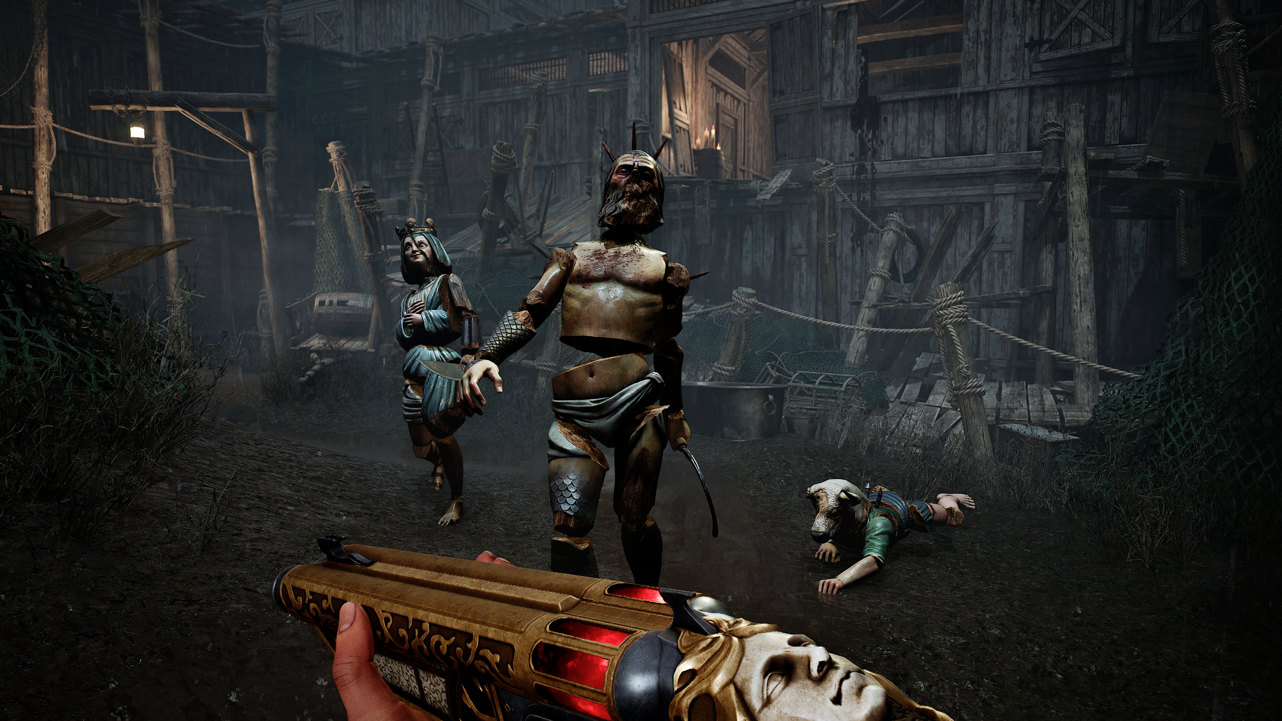 A screenshot shows mannequin enemies in Crisol: Theater of Idols